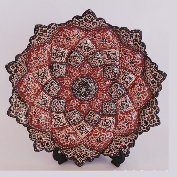 بشقاب میناکاری قرمز رنگ  کد 104-10-6 | صنایع دستی ایران