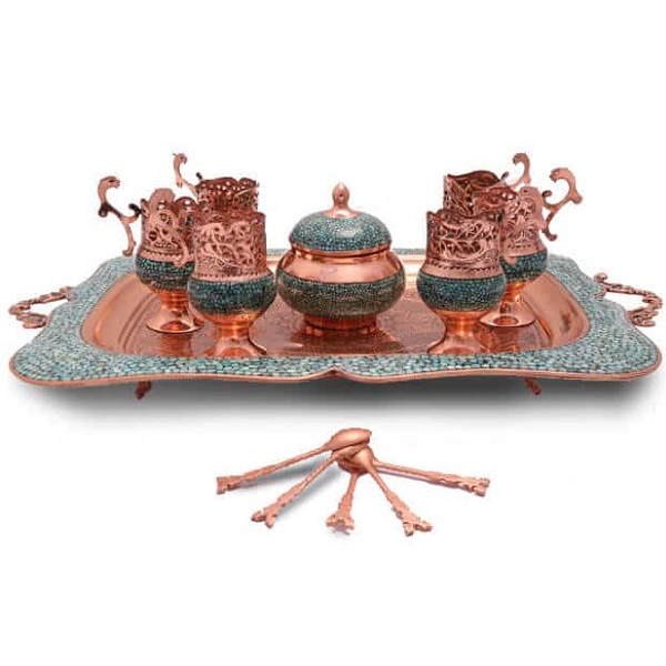 سرویس چایخوری فیروزه کوبی آبی رنگ  کد 58-2-0 | صنایع دستی ایران