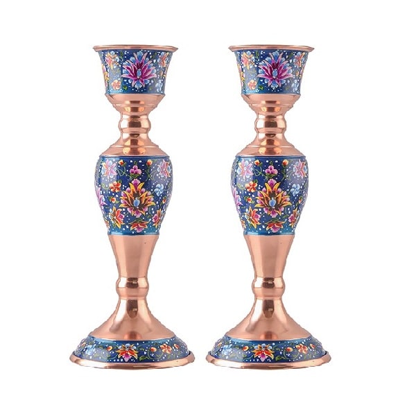 شمعدان مس پرداز آبی رنگ  کد 99-2-0 | صنایع دستی ایران