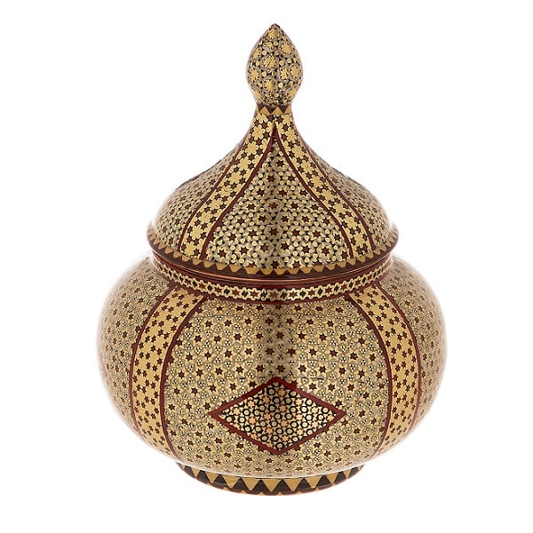 قندان خاتم کاری کرم رنگ  کد 290-14-0 | صنایع دستی ایران