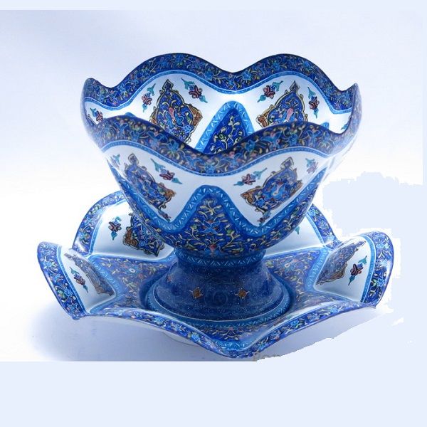 کاسه میناکاری آبی رنگ  کد 374-2-0 | صنایع دستی ایران