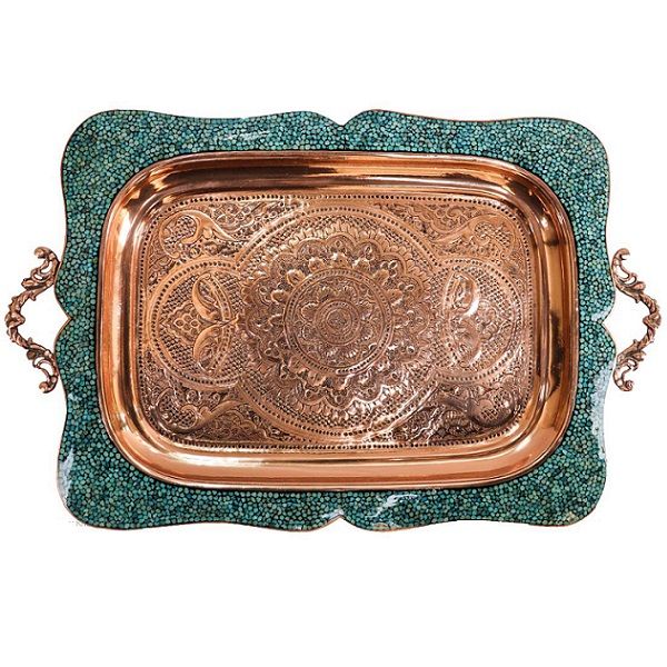 سینی فیروزه کوبی آبی رنگ  کد 389-2-0 | صنایع دستی ایران