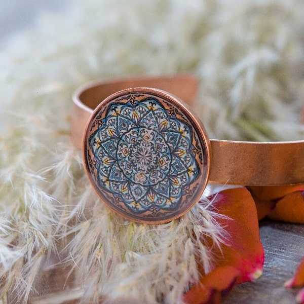 دستبند مس پرداز آبی رنگ  کد 534-2-0 | صنایع دستی ایران