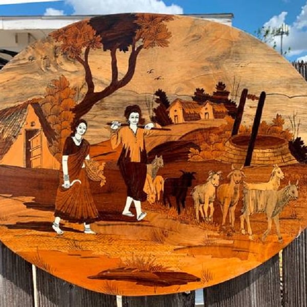 تابلو معرق‌کاری چوب، طرح چراییدن حیوانات