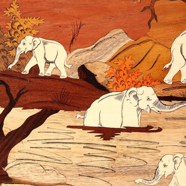 تابلو معرق‌کاری چوب، طرح ساده فیل