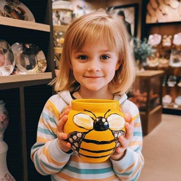 رنگ آمیزی گلدان سفالی برای کودکان طرح زنبور عسل